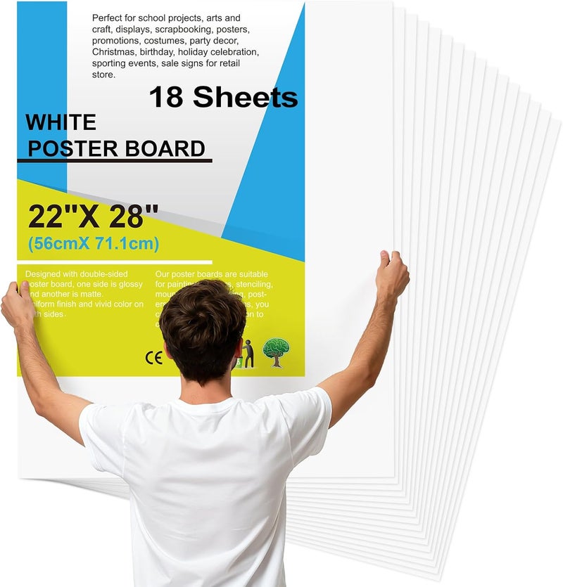 rookea 18 Pcs 22" x 28" Poster Board Paper White Bulk, 250 GSM Vision Poster Boards for School Arts Craft Projects Presentations Drawing Scrapbooking Blank Graphic Display - Image 1